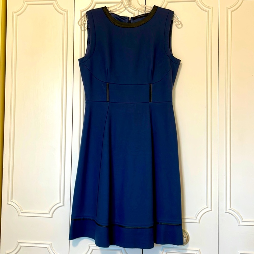 Elie Tahari Callie wool with leather accent fit and flare dress
